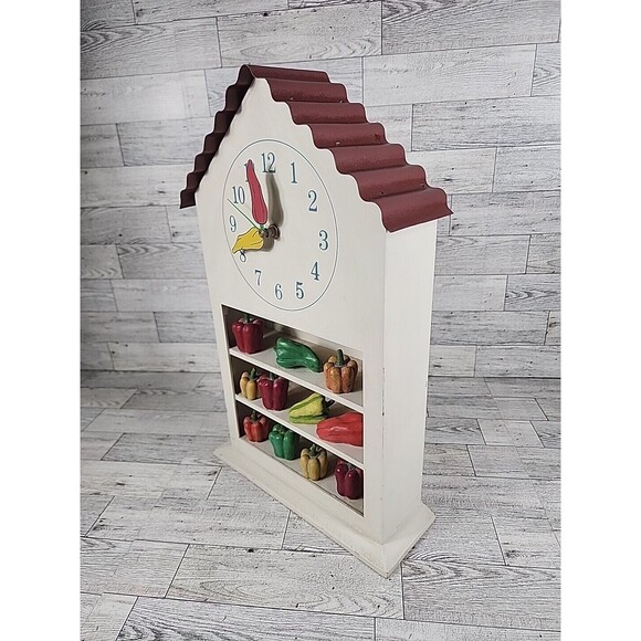 Vintage Kitchen Pepper Shelf Clock 16" Barn Farmhouse Decor Wall Or Countertop - Picture 6 of 11